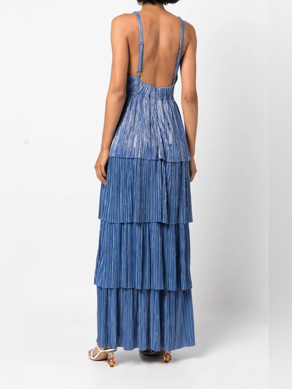 Sabina Musayev Delphina Twist Front Tiered Pleated V-Neck Maxi Dress - Picture 2 of 8